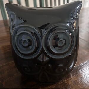 Owl Black Ceramic Coin Money Bank Statue Figurine 6 1/2”
